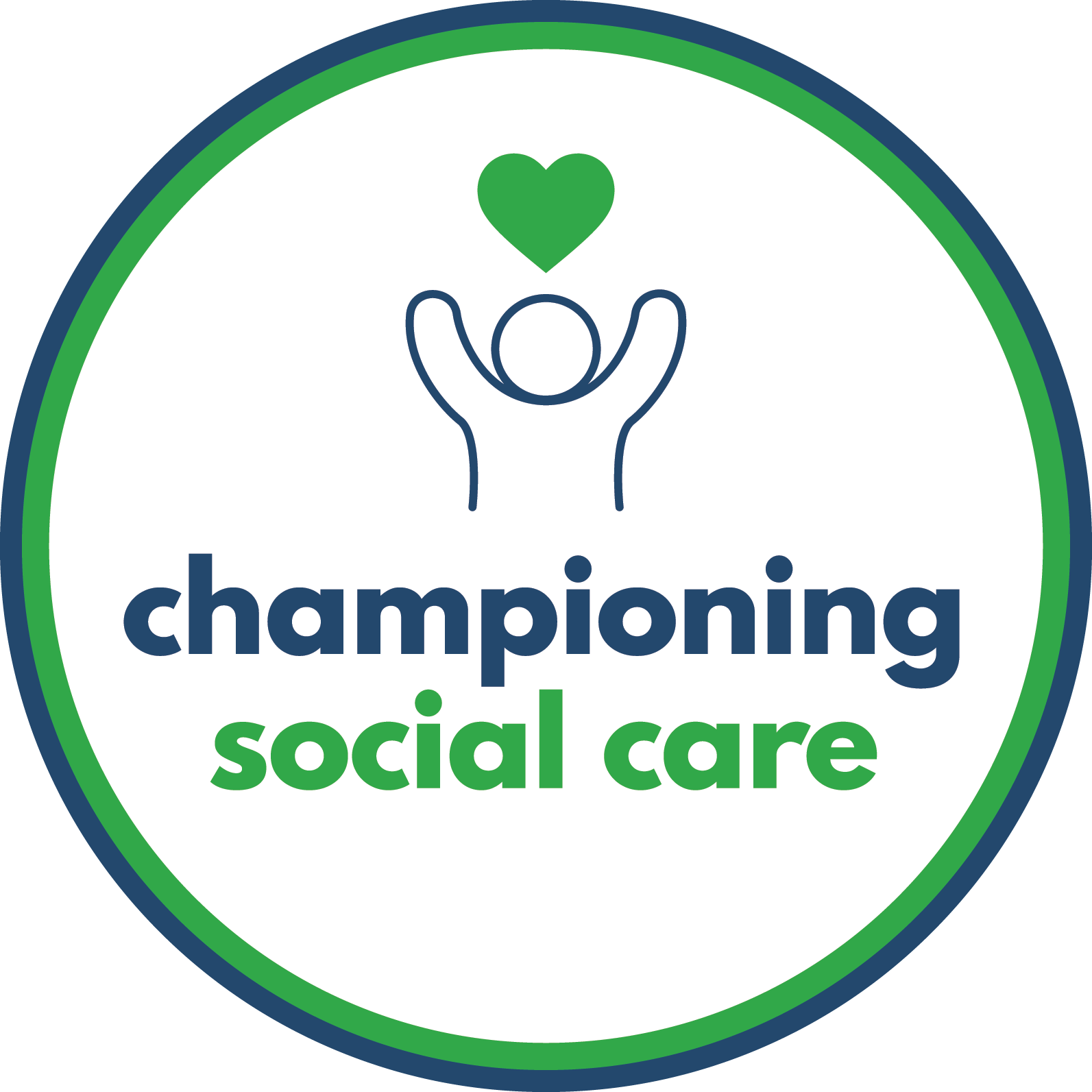 Championing Social Care logo with small pencil drawing man below green heart